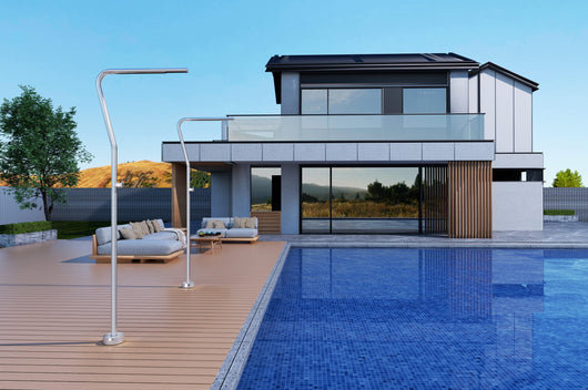 IMEX Doccia per piscina in acciaio 316 colore Acciaio con rubinetto monoforo e diffusore anticalcare - Modello NEVADA