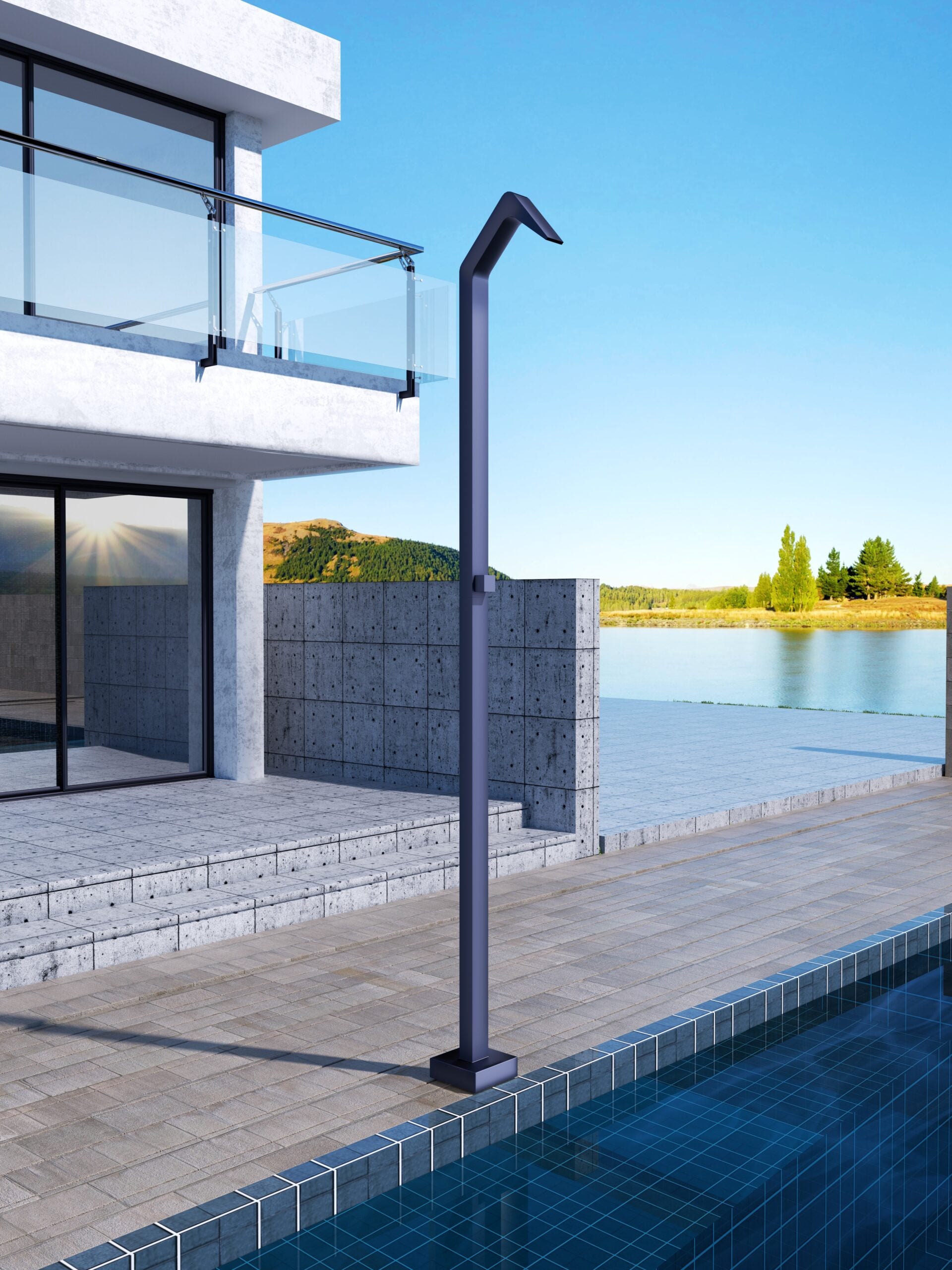 IMEX Doccia piscina in inox 316 blu con diffusore a cascata e base robusta modello NIAGARA