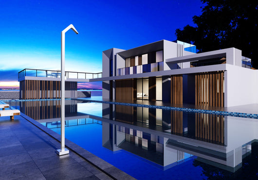 IMEX Doccia piscina in acciaio 316 con diffusore a cascata e rubinetto monoforo colore acciaio modello NIAGARA