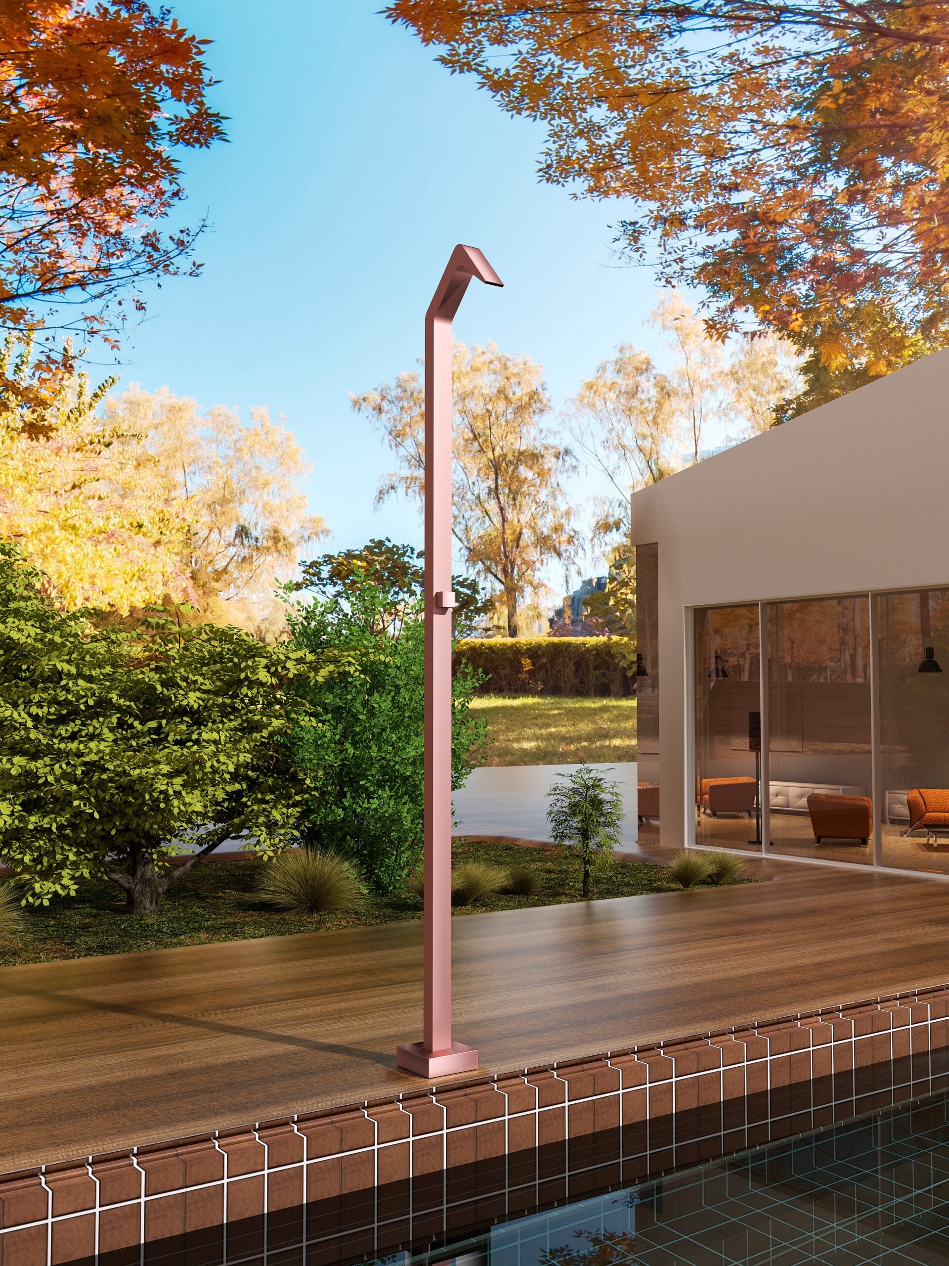 IMEX Doccia piscina in acciaio 316 rosa corallo con diffusore a cascata e rubinetto monoforo a 2 vie NIAGARA