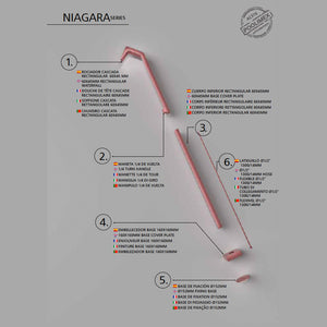 IMEX Doccia piscina in acciaio 316 rosa corallo con diffusore a cascata e rubinetto monoforo a 2 vie NIAGARA