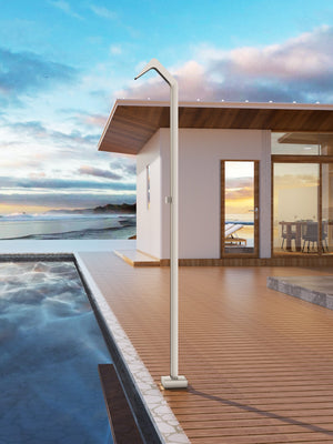 IMEX Doccia piscina in acciaio 316 beige con diffusore a cascata e rubinetto monoforo a 2 vie modello NIAGARA