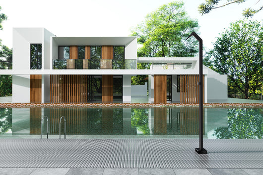 IMEX Doccia piscina in acciaio inox 316 colore nero opaco con diffusore a cascata e rubinetto monoforo a 2 vie - modello NIAGARA