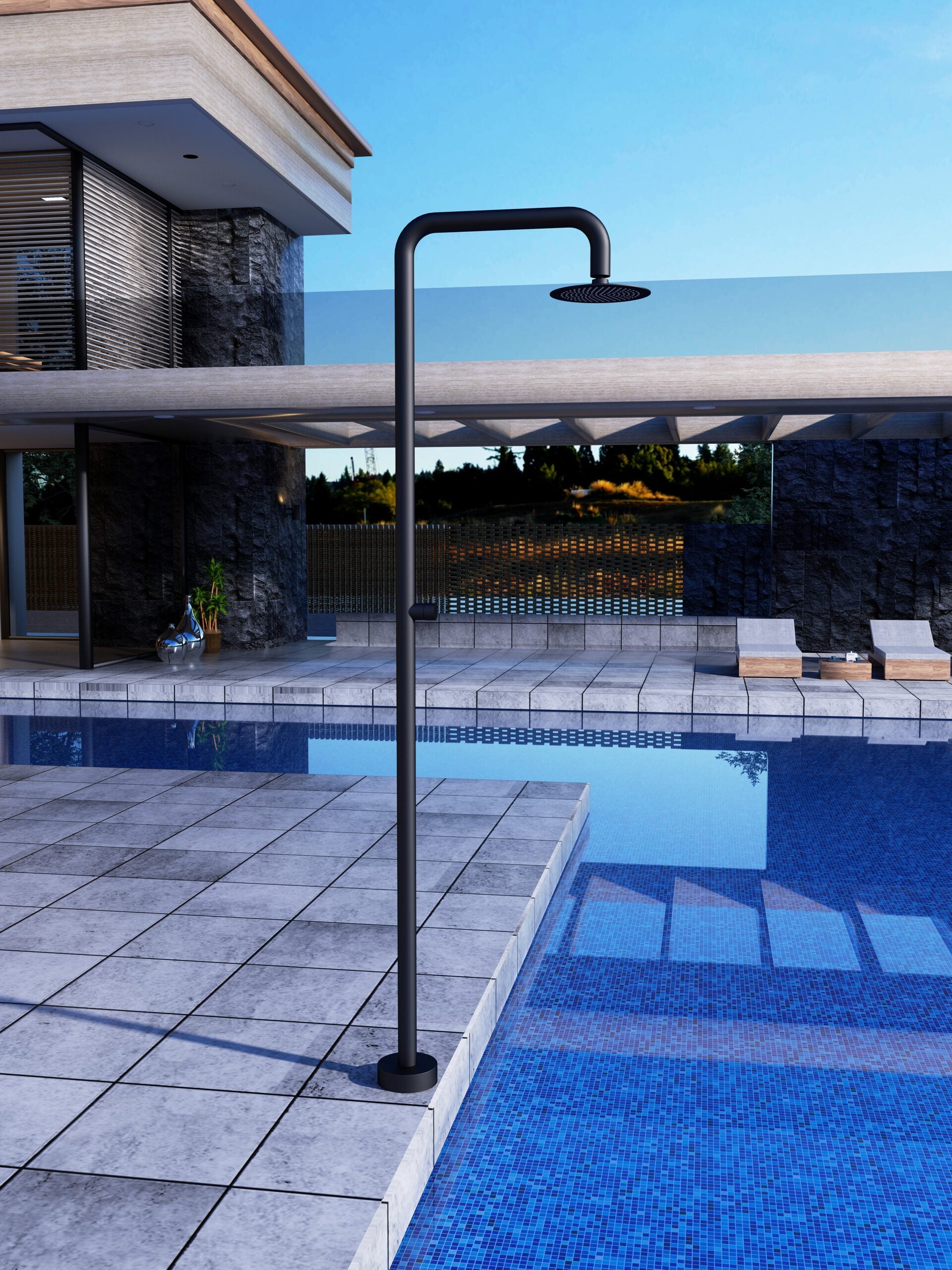 IMEX Doccia Piscina in Inox 316 Nero con Diffusore Orientabile e Rubinetto Monoforo Modello OREGON