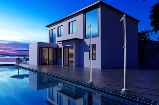 IMEX Doccia piscina in acciaio 316 anticalcare rubinetto monoforo diffusore tubolare design resistente per esterni colore acciaio modello OKLAHOMA