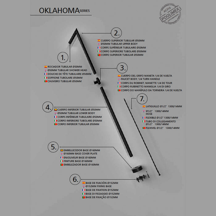IMEX Doccia in acciaio 316 nera opaca con diffusore anticalcare e rubinetto monoforo modello OKLAHOMA