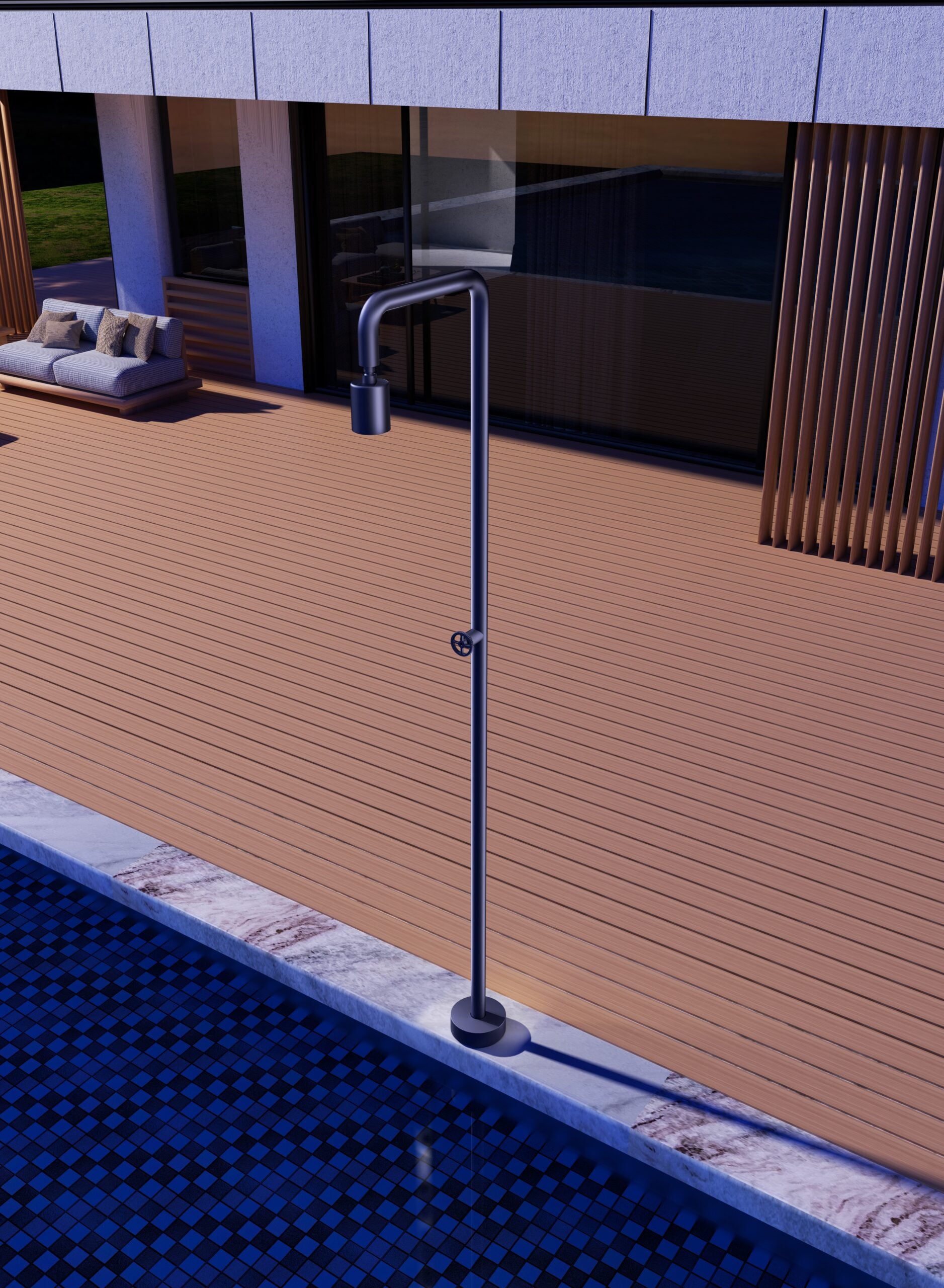 IMEX Doccia piscina in acciaio 316 anticorrosione blu oceano con diffusore orientabile e rubinetto monoforo - modello POOL