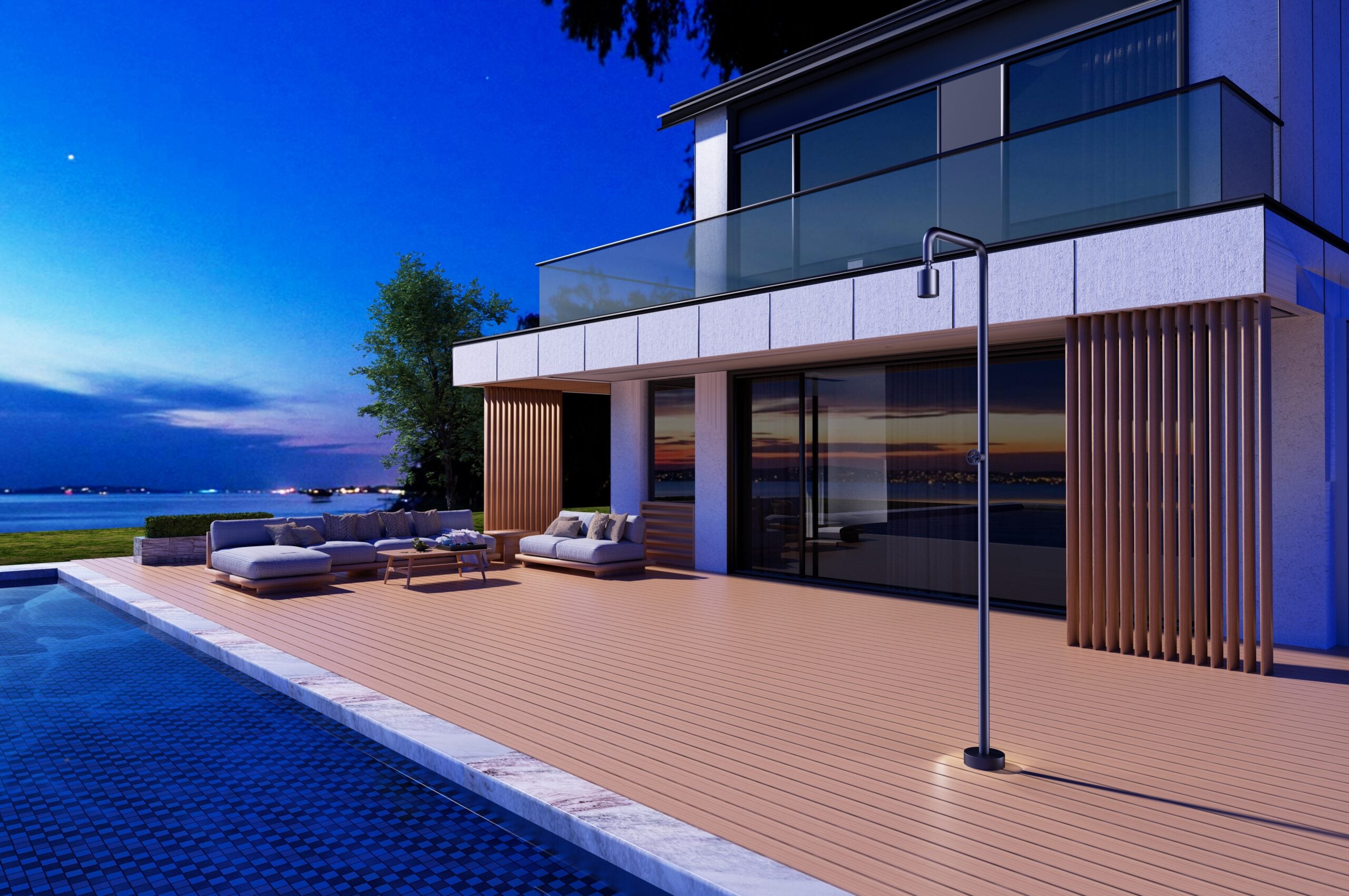 IMEX Doccia piscina in acciaio 316 anticorrosione blu oceano con diffusore orientabile e rubinetto monoforo - modello POOL