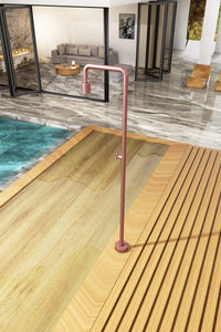 IMEX Doccia piscina rosa corallo in acciaio 316 con diffusore orientabile e rubinetto monoforo modello GPP001-ACL alta qualita anticorrosione per uso esterno