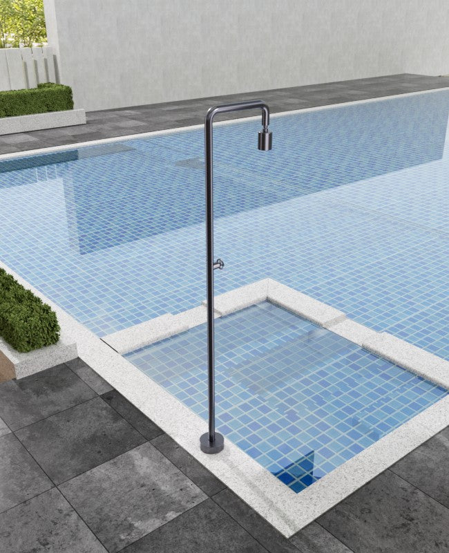 IMEX Doccia piscina grigia in acciaio 316 con diffusore orientabile anticalcare e rubinetto monoforo Codice IMEX-GPP001-AGCB