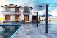 IMEX Doccia piscina in acciaio 316 blu oceano e nero opaco con serbatoio da 39 litri e diffusore anticalcare PHOENIX