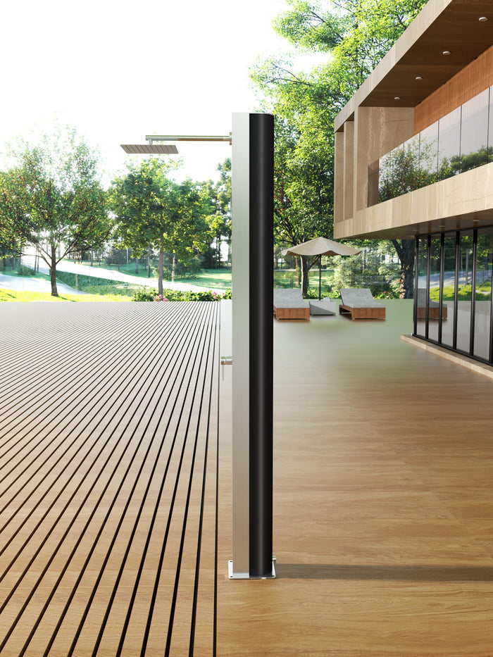 IMEX Doccia piscina in acciaio 316 grigio con rubinetto monovia e diffusore quadrato anticalcare PHOENIX