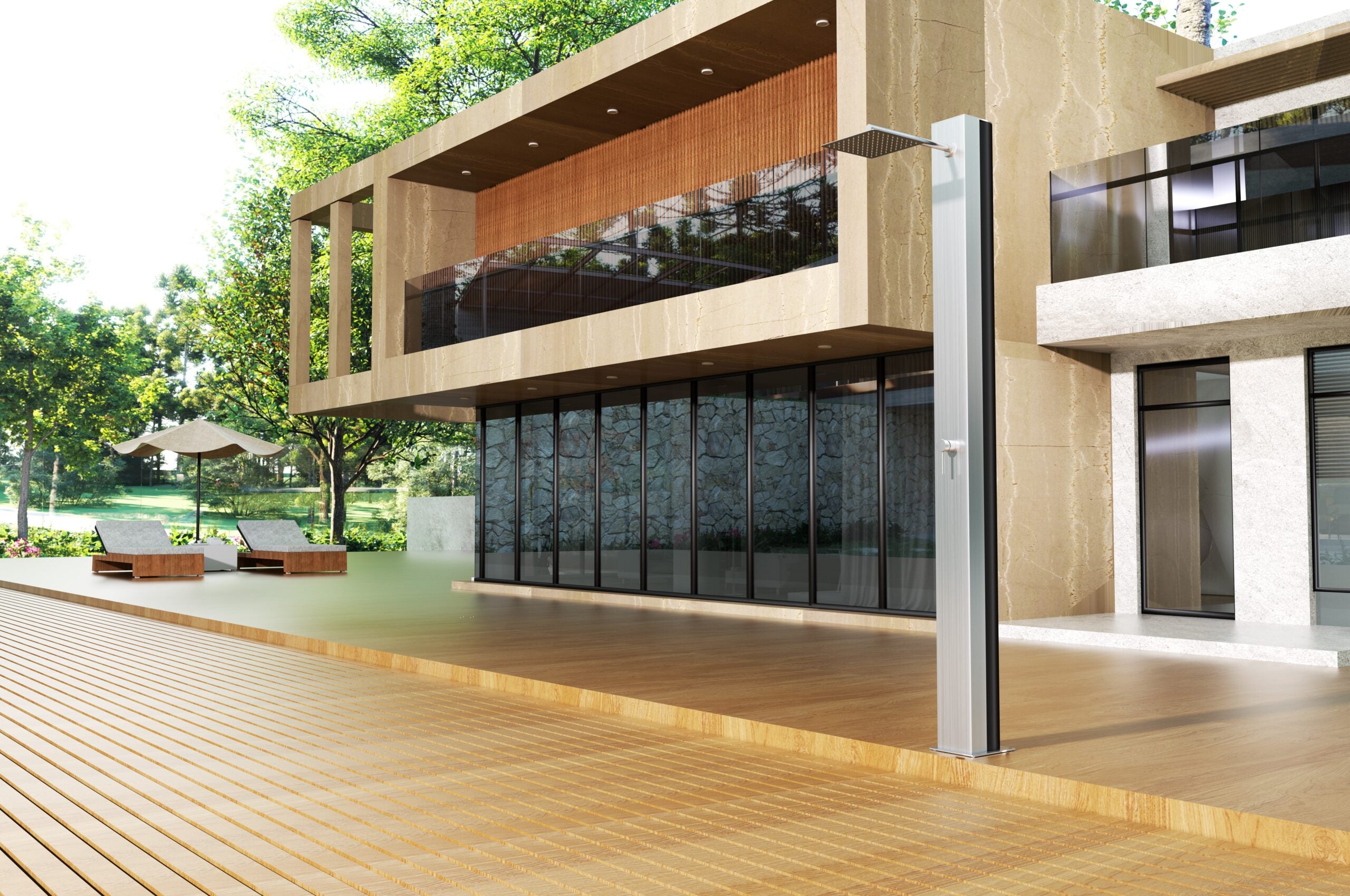 IMEX Doccia piscina in acciaio 316 grigio con rubinetto monovia e diffusore quadrato anticalcare PHOENIX