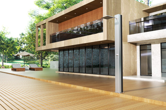 IMEX Doccia piscina in acciaio 316 grigio con rubinetto monovia e diffusore quadrato anticalcare PHOENIX