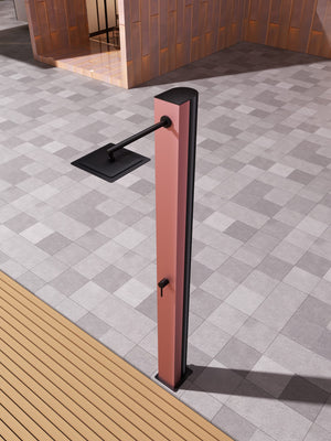 IMEX Doccia piscine in acciaio 316 rosa corallo e nero opaco con rubinetto monovia e diffusore anticalcare modello PHOENIX