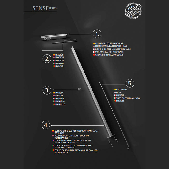 IMEX Doccia da piscina in acciaio 316 con luce SENSE rubinetto monoforo a 2 vie diffusore anticalcare ideale per esterno modello IMEX-GPS016-AC