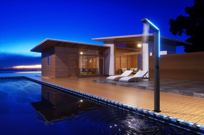 IMEX Doccia da piscina in acciaio 316 con luce SENSE rubinetto monoforo a 2 vie diffusore anticalcare ideale per esterno modello IMEX-GPS016-AC