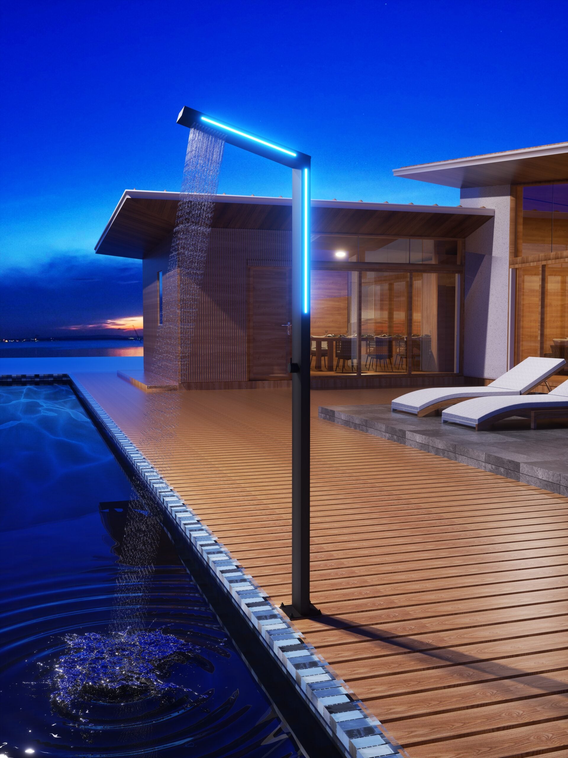 IMEX Doccia per piscine in acciaio 316 nera con illuminazione a LED e sistema anticalcare SENSE