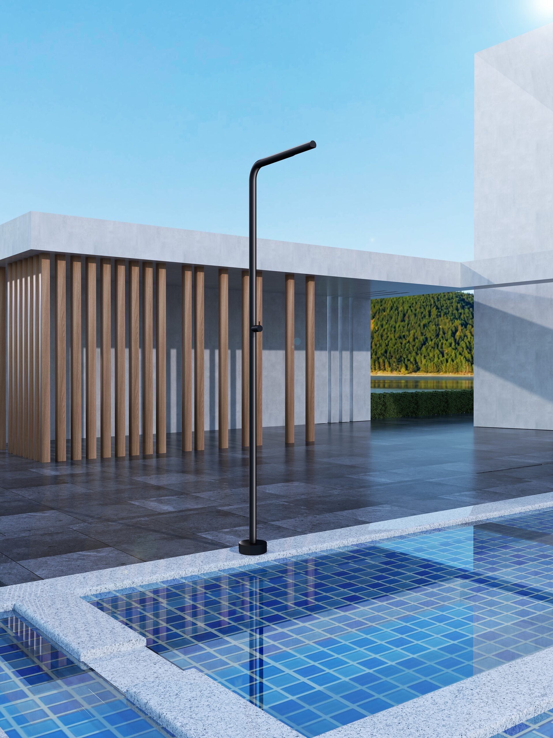 IMEX Doccia in acciaio inox 316 nera per piscina con diffusore anticalcare e rubinetto monoforo TEXAS