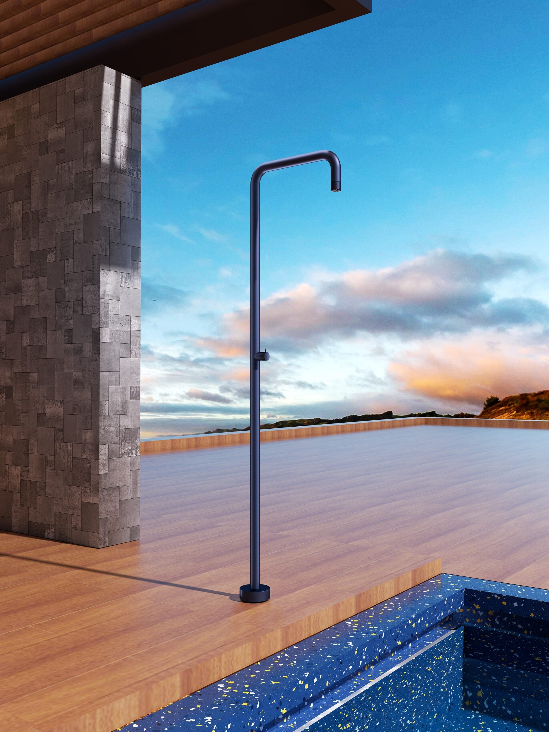 IMEX Doccia piscina in acciaio 316 blu oceano con rubinetto monoforo e sistema anticalcare modello UTAH