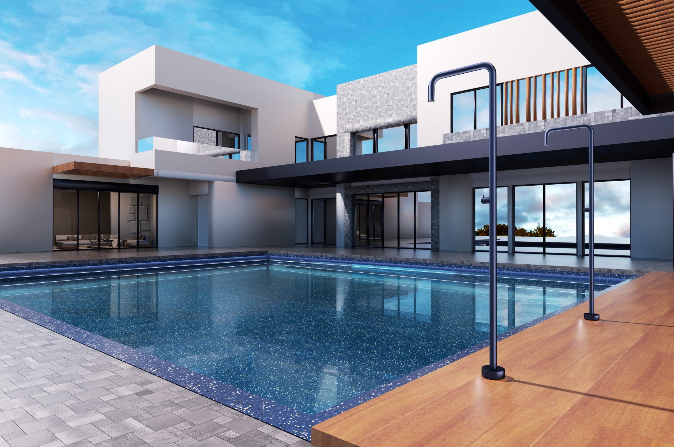 IMEX Doccia piscina in acciaio 316 blu oceano con rubinetto monoforo e sistema anticalcare modello UTAH