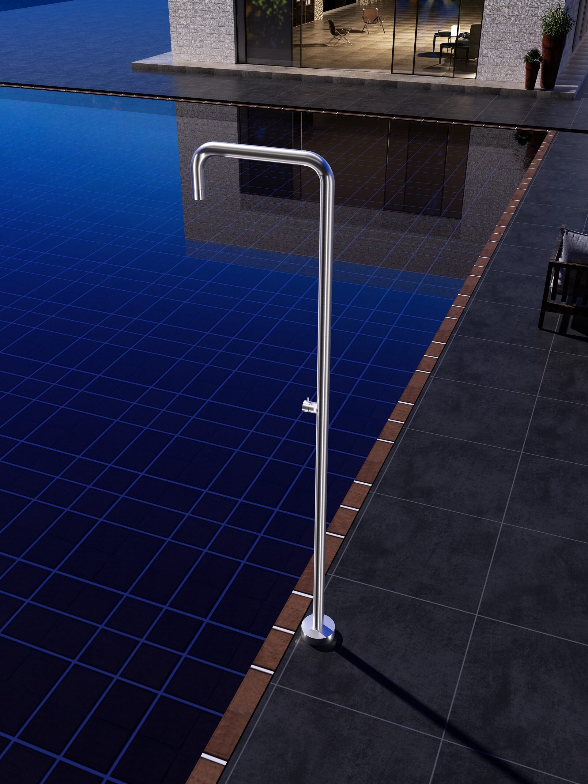 IMEX Doccia Piscina in Acciaio 316 Diffusore Anticalcare Ø50mm Rubinetto Monoforo Base Decorativa Ø160mm - Modello UTAH