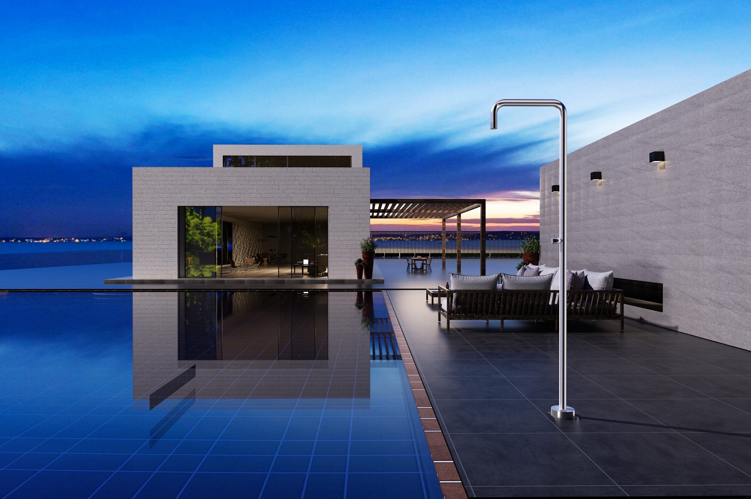 IMEX Doccia Piscina in Acciaio 316 Diffusore Anticalcare Ø50mm Rubinetto Monoforo Base Decorativa Ø160mm - Modello UTAH