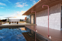 IMEX Doccia piscina in acciaio 316 rosa con diffusore anticalcare Ø50 mm e rubinetto monoforo modello UTAH