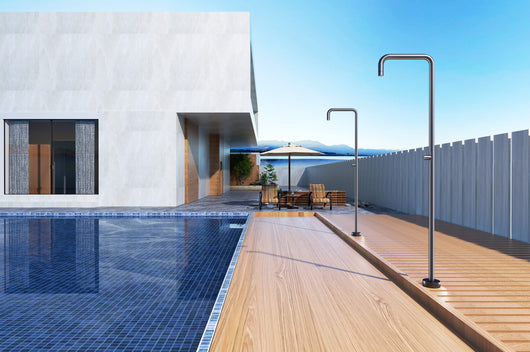 IMEX Doccia piscina in acciaio S316 grigio cobalto con diffusore anticalcare e rubinetto monoforo modello UTAH