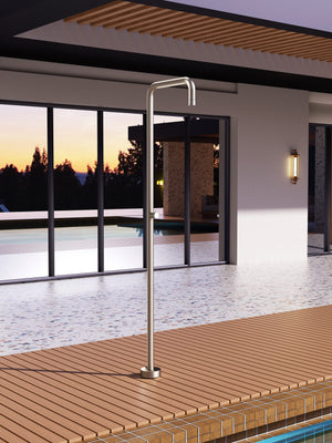 IMEX Doccia piscina beige in acciaio 316 con diffusore anticalcare e rubinetto monoforo modello UTAH