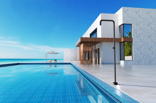 IMEX Doccia Piscina in Acciaio Inossidabile 316 Finitura Nero Opaco Spessore Barra Ø 50mm e Diffusore Anticalcare Ø 50mm Modello NIAGARA