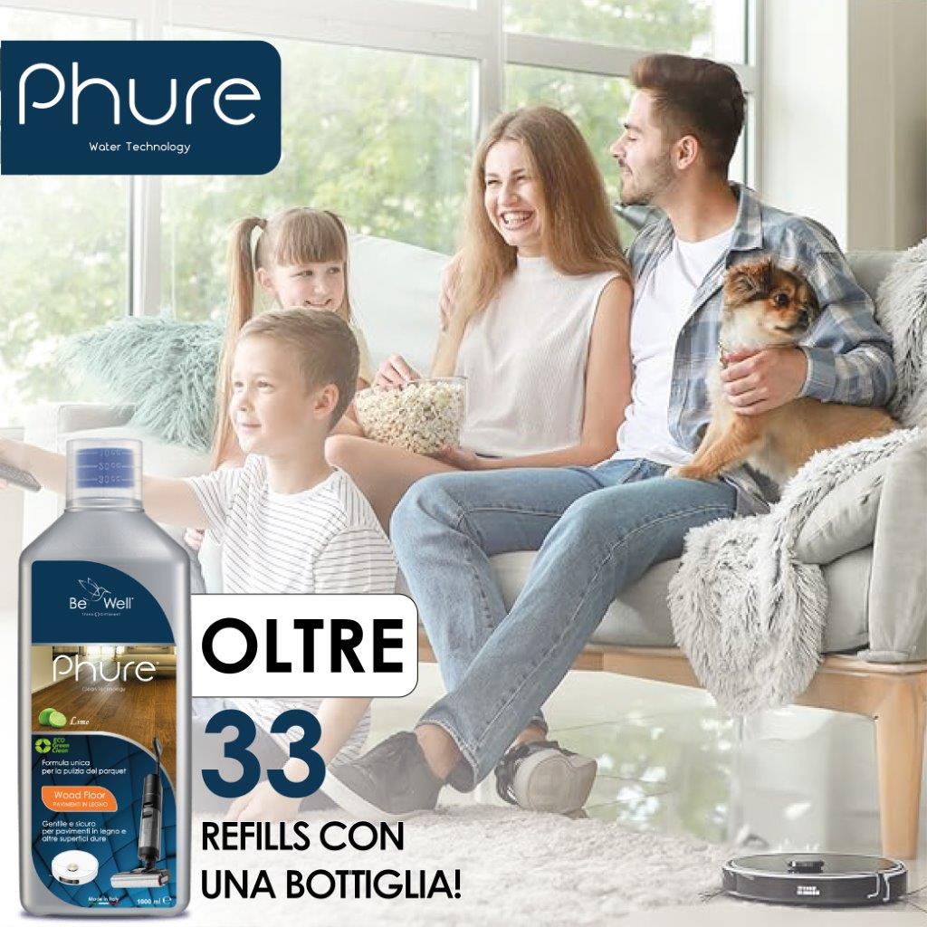 PHURE Detergente Concentrato per Robot Lavapavimenti e Aspirazione con Igienizzante Multisurface 1000ml pulizia senza aloni e sostenibile Adatto a tutti i Robot (LIME)
