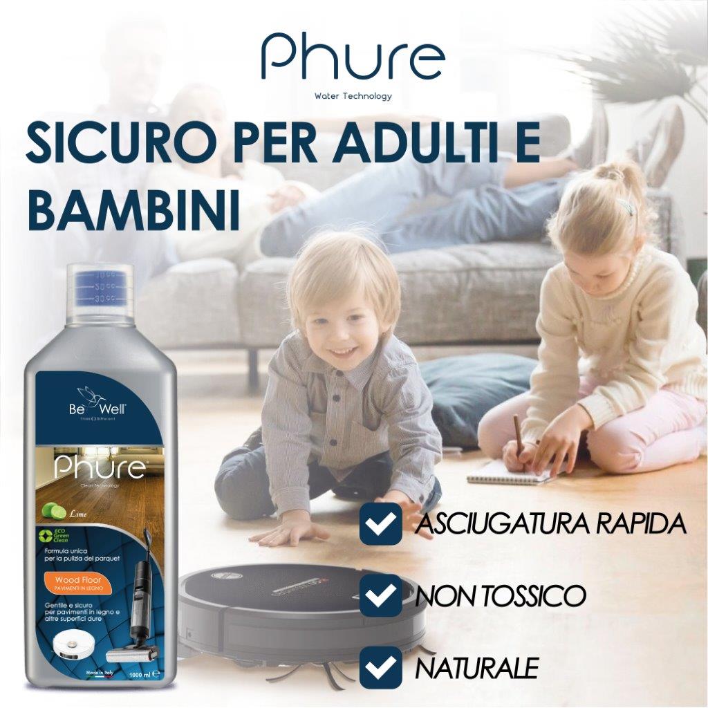 PHURE Detergente Concentrato per Robot Lavapavimenti e Aspirazione con Igienizzante Multisurface 1000ml pulizia senza aloni e sostenibile Adatto a tutti i Robot (LIME)