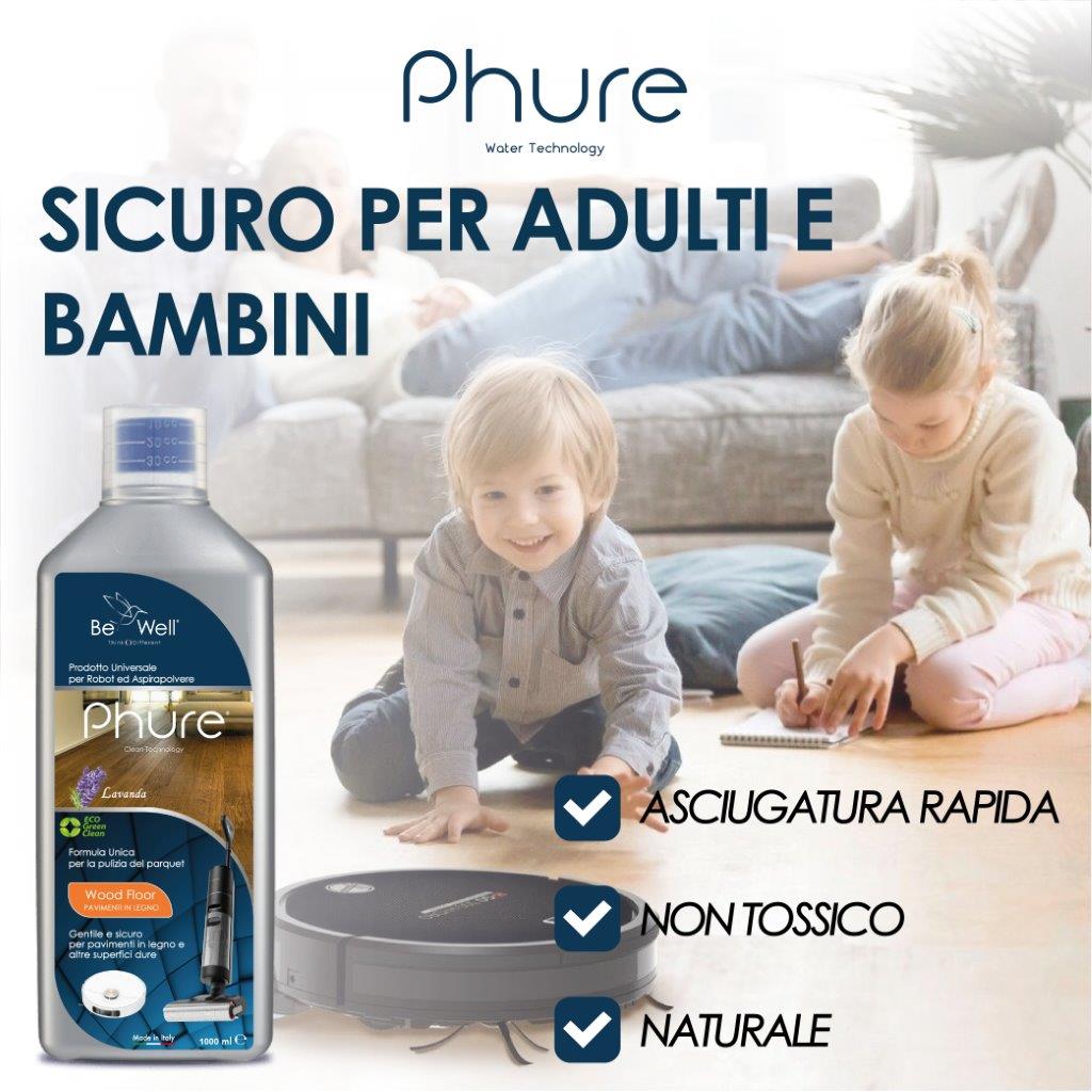 PHURE Detergente Concentrato per Robot Lavapavimenti e Aspirazione con Igienizzante Multisurface 1000ml pulizia senza aloni e sostenibile Adatto a tutti i Robot (LAVANDA)