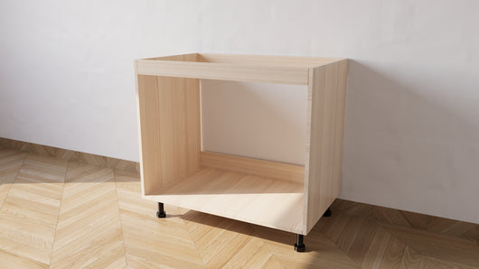 Base per lavello d’appoggio spedizione in kit Lunghezza 90 Profondità 55 Altezza 72 esclusi piedini Altezza piedini 10 cm in colore rovere