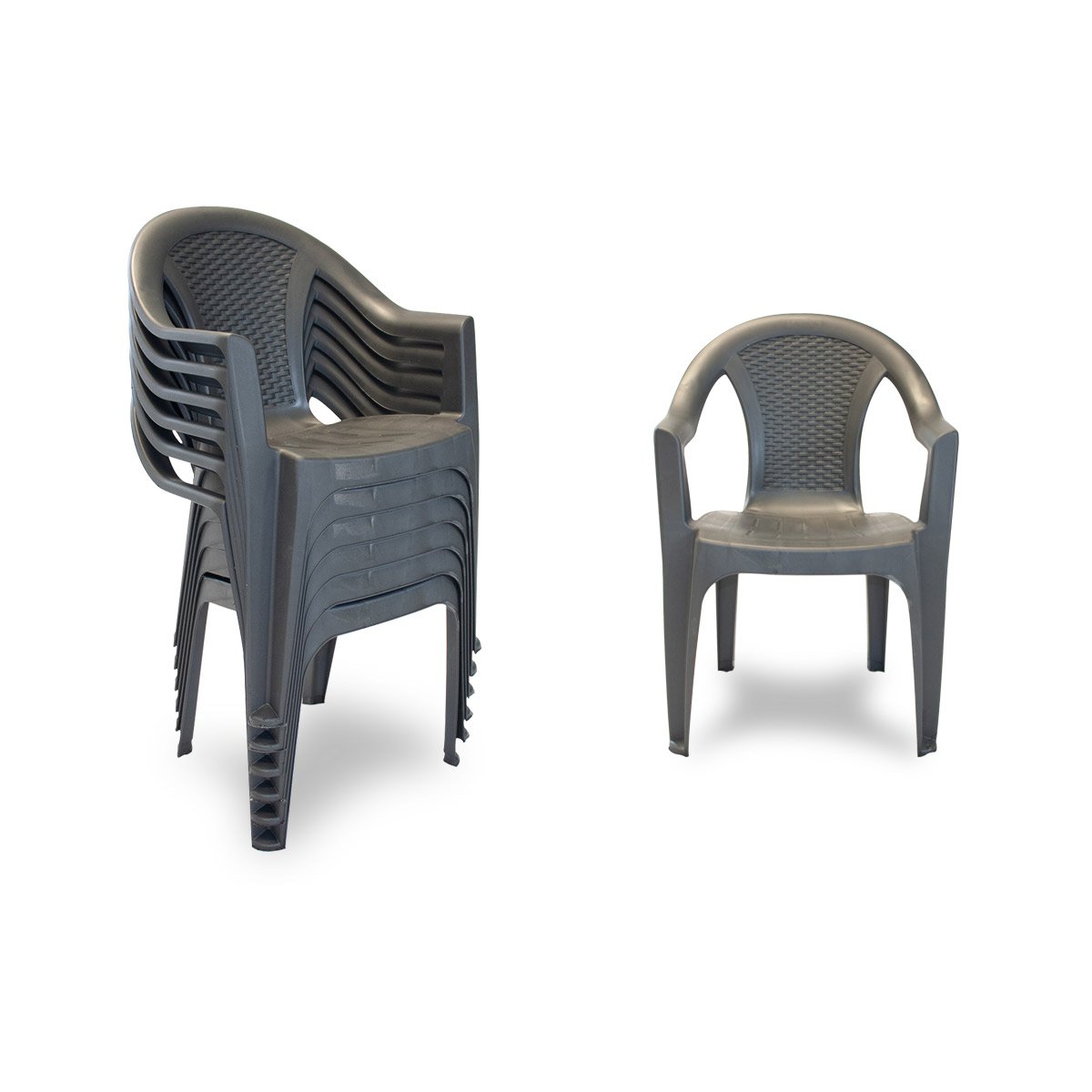 Sedia da giardino set 6 sedie in plastica effetto rattan con braccioli e impilabili colore antracite Tomaino