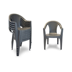 Sedia da giardino set 6 sedie in plastica effetto rattan con braccioli e impilabili colore bianco Tomaino