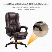 Sedia da Ufficio Massaggiante e Girevole con Funzione Reclinabile, 68,5x68,5x119-127 cm, Marrone