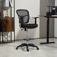 Sedia Girevole con Anello Poggiapiedi e Schienale Ricurvo, in Poliestere, Schiuma e Plastica, 55x58x94 cm, Nero