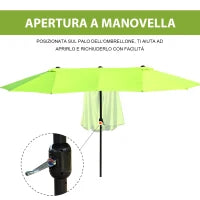 Ombrellone da Giardino Doppio con Apertura a Manovella, in Acciaio e Poliestere, 460x270x240 cm, Verde Chiaro