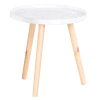 Tavolino da Salotto Rotondo con Bordo Rialzato in Legno, Φ40x40.5cm - Bianco e Oro