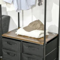 Appendiabiti da Terra con Mobile da 6 Cassetti in Tessuto e Ripiano Aperto, 63.5x40x172.5 cm, Nero e Marrone