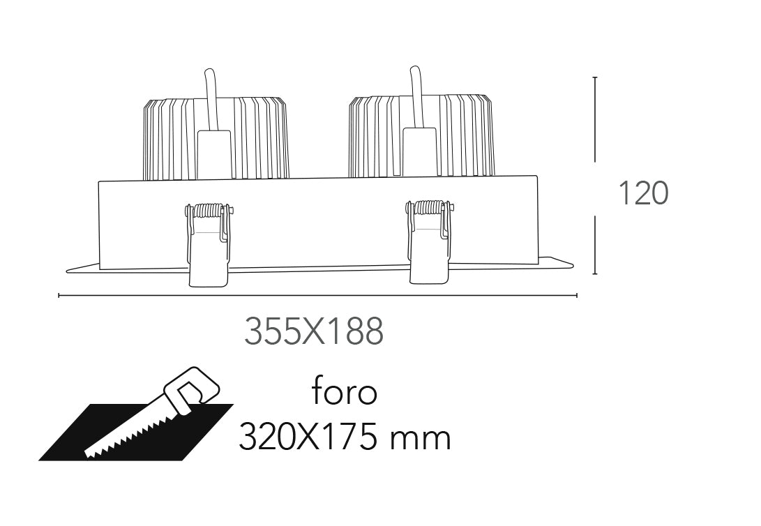 INCASSO LED APOLLO NERO 90W 9000LM 3000K ORIENTABILE 35,5X18,8X7,7CM