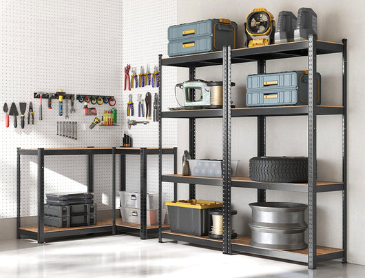 KIT 3 Scaffali stile industrial- vintage in acciaio e legno m. 75x30x150 Regolabili, per Soggiorno, Cucina, colore Marrone  e Nero