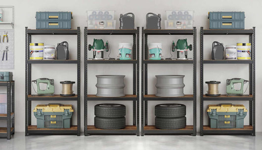 Kit 4 Scaffali stile industrial- vintage in acciaio e legno m. 75x30x150 Regolabili, per Soggiorno, Cucina, colore Marrone  e Nero