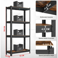 Scaffale in MDF Zincato 5 ripiani: 90x40x180Cm portata 875Kg (175Kg ripiano)