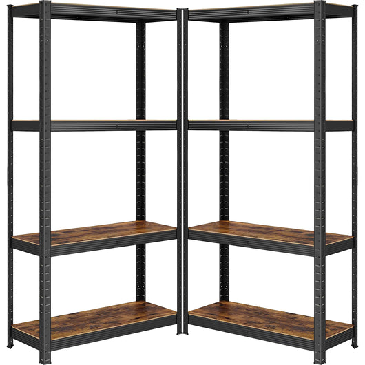 KIT 2 Scaffali stile industrial- vintage in acciaio e legno m. 75x30x150 Regolabili, per Soggiorno, Cucina, colore Marrone  e Nero