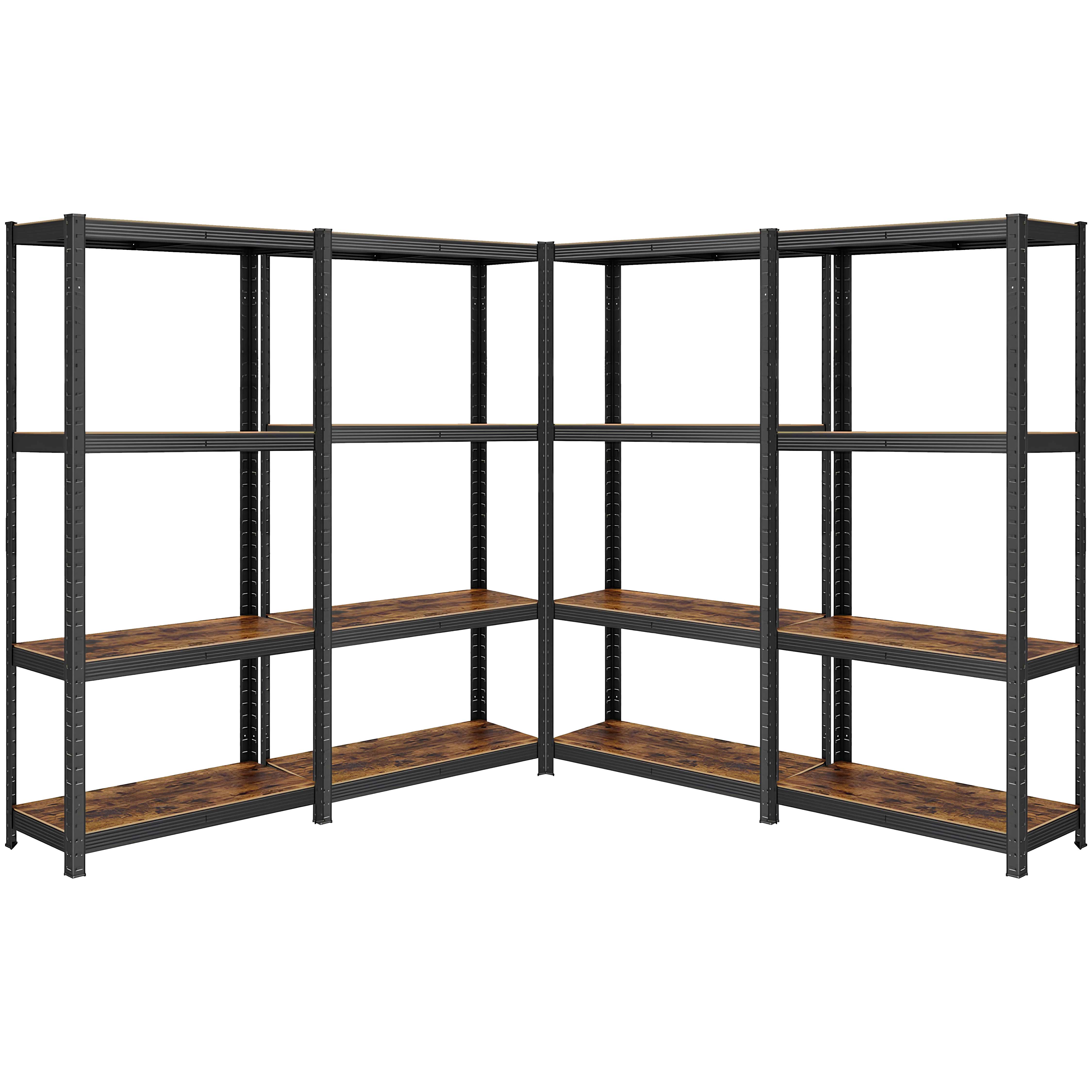 Kit 4 Scaffali stile industrial- vintage in acciaio e legno m. 75x30x150 Regolabili, per Soggiorno, Cucina, colore Marrone  e Nero