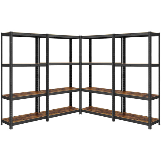 Kit 4 Scaffali stile industrial- vintage in acciaio e legno m. 75x30x150 Regolabili, per Soggiorno, Cucina, colore Marrone  e Nero