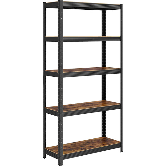 Scaffali stile industrial- vintage in acciaio e legno m. 90x40x1080 Regolabili, per Soggiorno, Cucina, colore Marrone e Nero